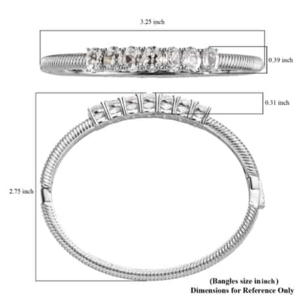 White topaz bangle bracelet in platinum bond. 11.40 ctw and 8" wrist. - Picture 3 of 4